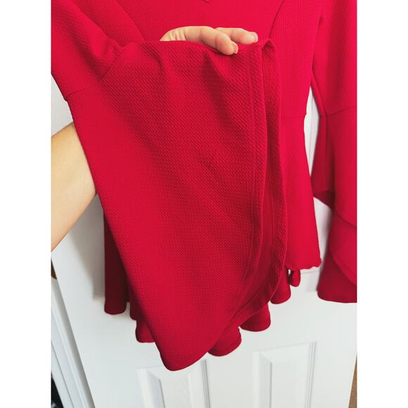 Ups & Downs Red Peplum Flare Sleeve Top Retro 90s Y2K Small Holiday Christmas - Picture 6 of 8